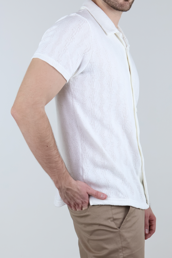 Camisa Blanca Casual Hombre Tejido De Punto Manga Corta Ligera
